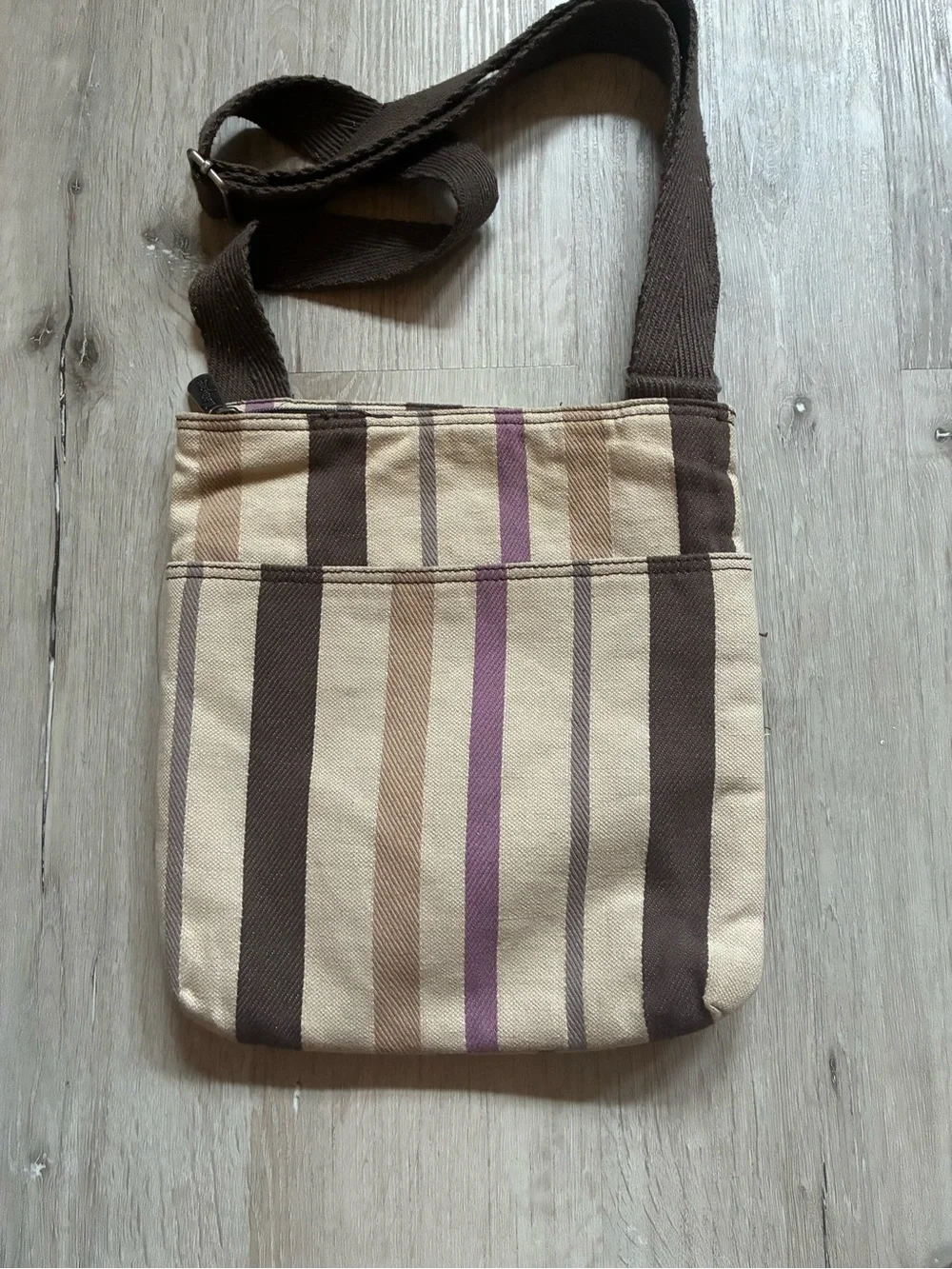 Striped Canvas Crossbody Bag in Cream, Brown & Purple